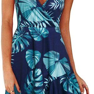 Women's Summer Dress Floral Flowy V-Neck Spaghetti Strap Casual Midi
